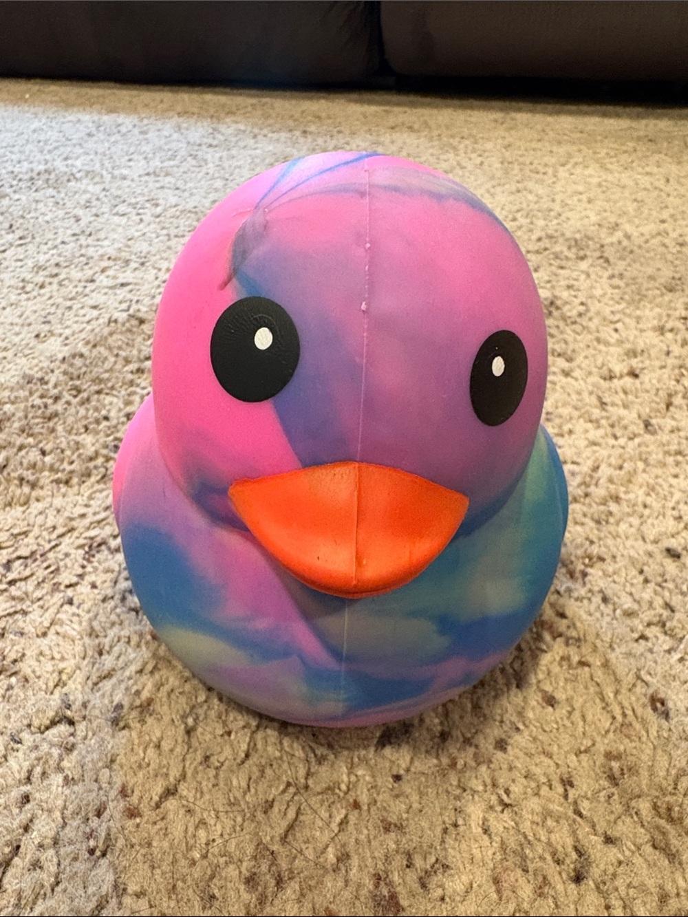 Colorful Purple & Blue Rubber Duck Toy with Orange Beak